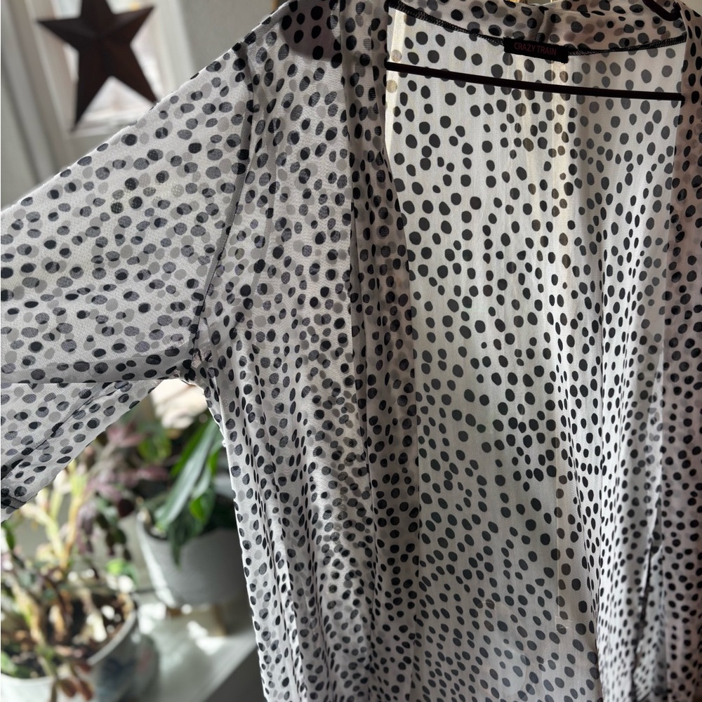 Crazy Train Polka Dot Sheer Cardigan - Black and White